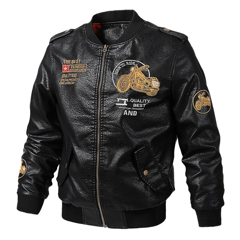ChiliDay Мужская кожаная куртка Slim Fit Coat Men Stand Collar Jaqueta PU Coats Biker Jackets Casual Motorcycle Faux Fur Jacket Fleece XXXXXL чёрный