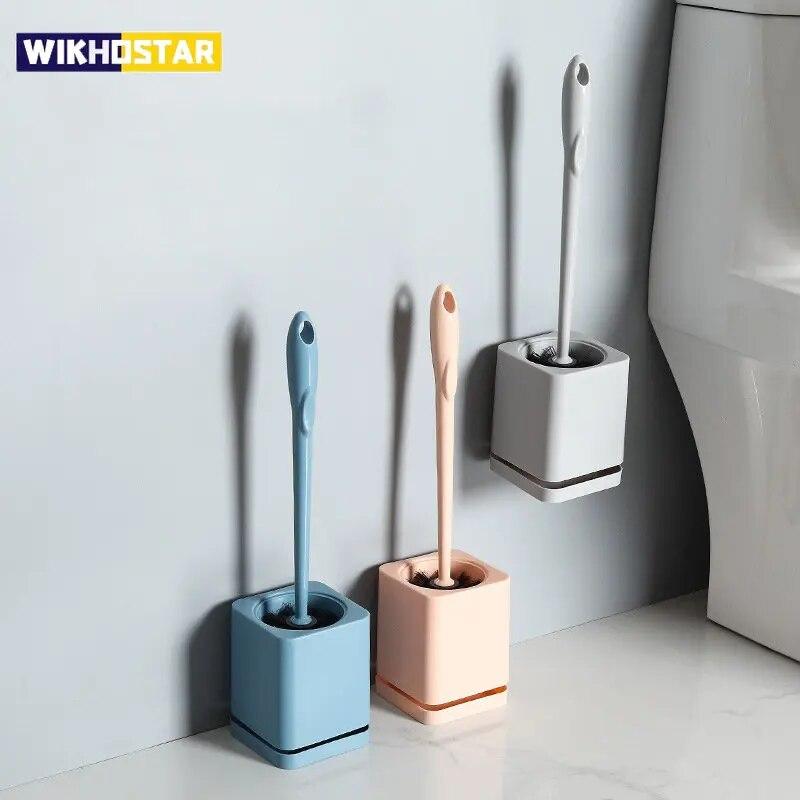 WIKHOSTAR щетина для унитаза, настенная, с длинной ручкой, держатель для сушки туалетной щетки для хранения в ванной, щетка для чистки ванной комнаты синий
