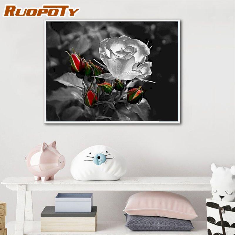 Ruopoty Безрамное Серебряная Роза DIY Картины по Номерам Краска Diy Цветы Картина Маслом Акриловая Краска Рисунок На Холсте Для Украшения Стены 40x50 СМ