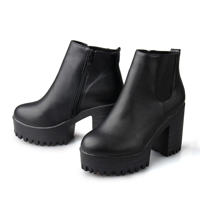 Женские модные ботинки на квадратном каблуке и платформе Zapatos Mujer из искусственной кожи, мотоциклетные туфли до бедра на высоком каблуке 40 чёрный