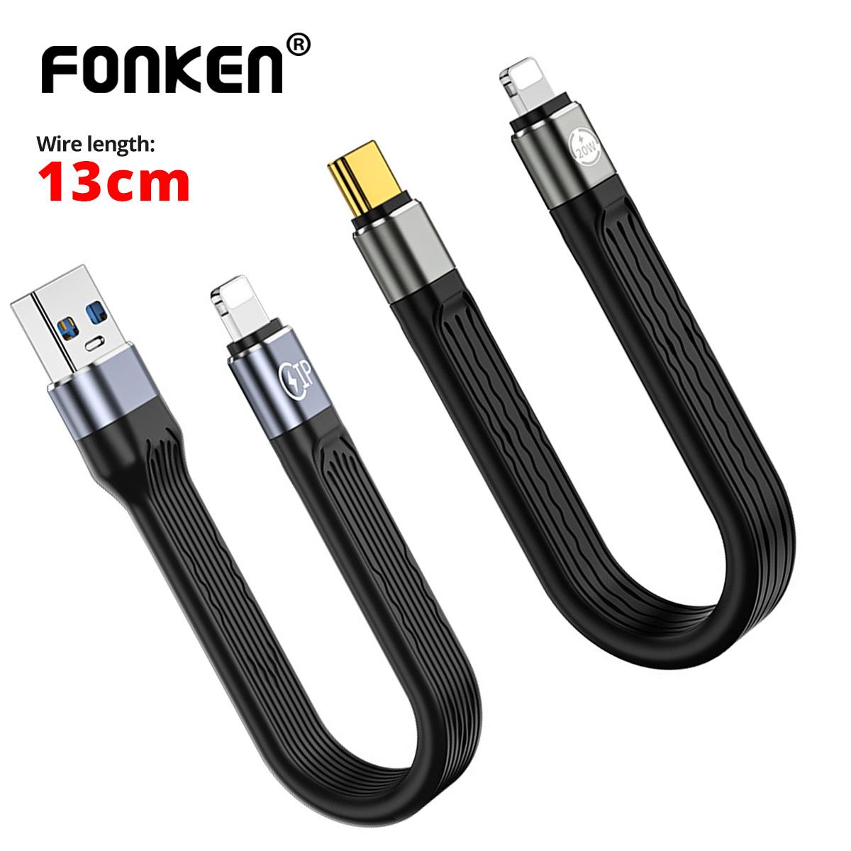 Кабели для передачи данных Кабель Fonken 20 Вт PD Type C для iPhone 13 Кабель USB C с быстрой зарядкой и молнией для iPhone Кабель USB Type C USB To Lightning чёрный