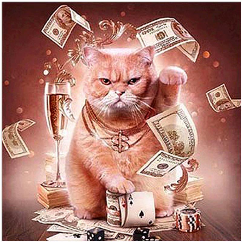 Полный 5D Diy Алмазная картина Lucky Cat Алмазная вышивка Крестом Главная Декор Ручной подарок 30x30cm
