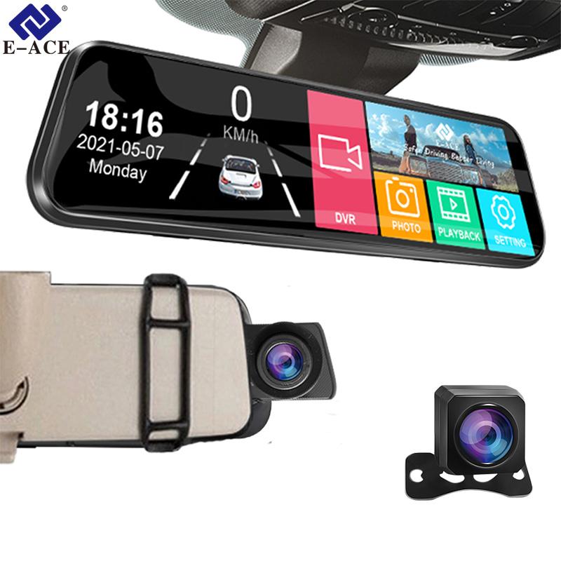 E-ACE 10-дюймовый автомобильный видеорегистратор зеркало FHD 1080P видеорегистратор видеорегистратор автомобильная камера двойной объектив заднего вида авто с камерой заднего вида No TF Card