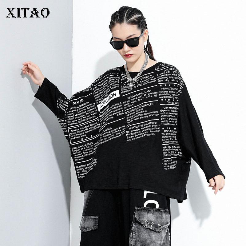 Женская футболка XITAO с надписью в стиле пэчворк ZP3258 One Size чёрный