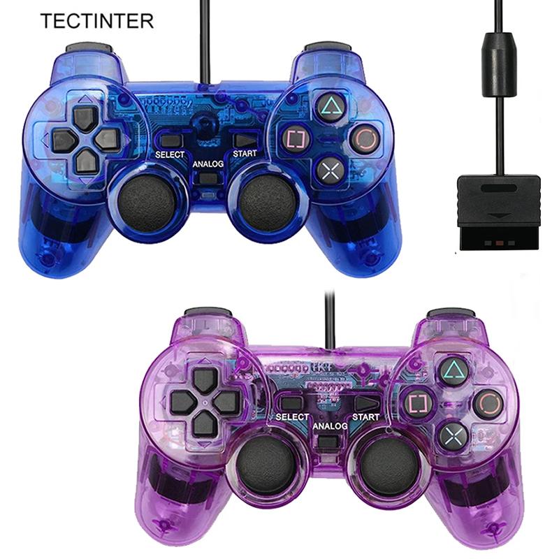 Прозрачный цветной проводной контроллер для консоли PS2/PS1, виброджойстик, геймпад, джойстик для Sony Playstation2, контроллер mando чёрный