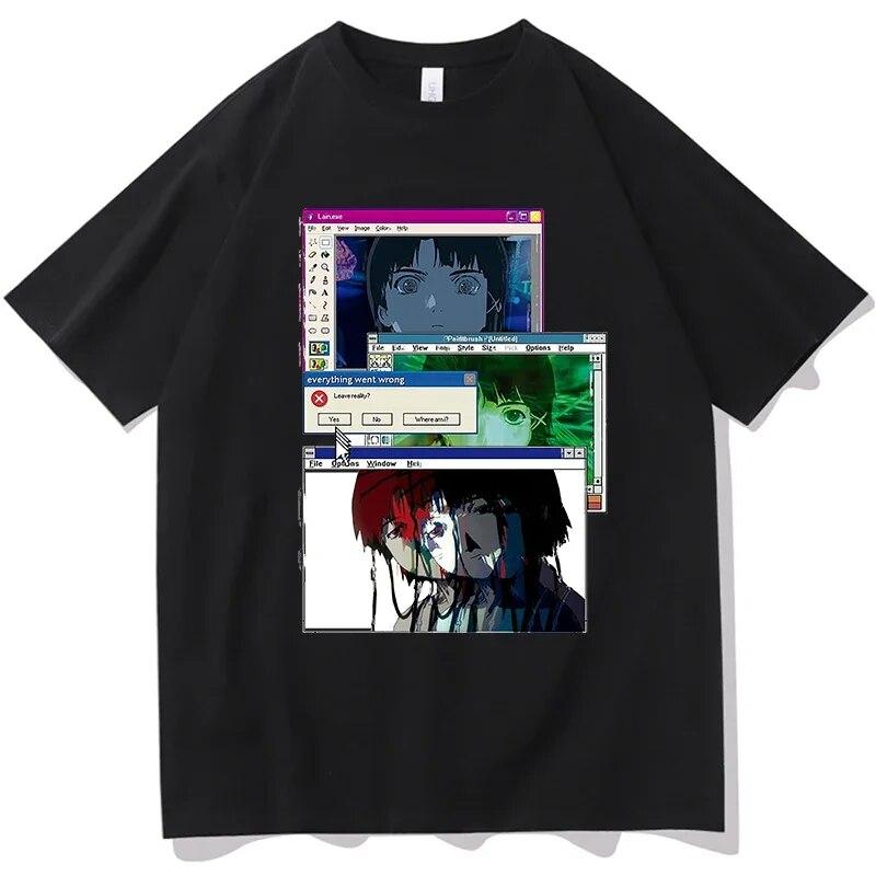 Мужская и женская футболка Serial Experiments Lain Edit, рубашка Close The Wolrd, 1999, аниме, винтажные топы y2k, футболки с коротким рукавом L