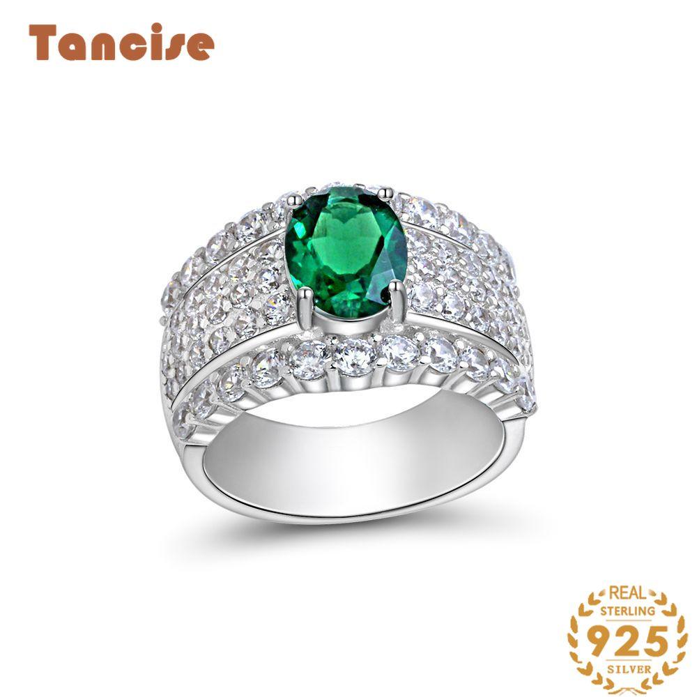 Ювелирные изделия Tancision из серебра 925 пробы, кольцо 7 * 9 в форме яйца, полный комплект, роскошное женское кольцо премиум-класса с цирконом 5 зелёный