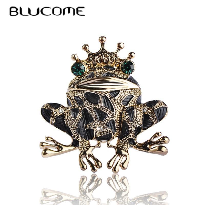 Blucome Яркие броши в форме лягушки с короной для женщин и мужчин Дети, эмалированная брошь sapo, украшение для платья, броши с кристаллами, аксессуары для шарфов под хиджаб чёрный