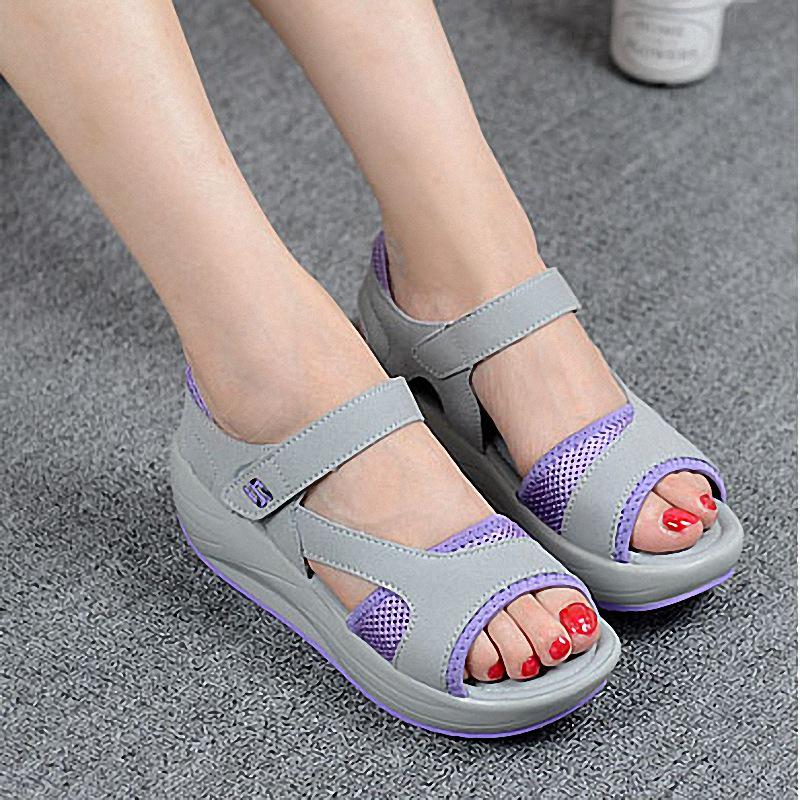 Летние новые женские повседневные туфли на платформе Muffin Rocking Shoes Wedge Heel Women Lady Fish Mouth Breathable Sandals 36 розы красного