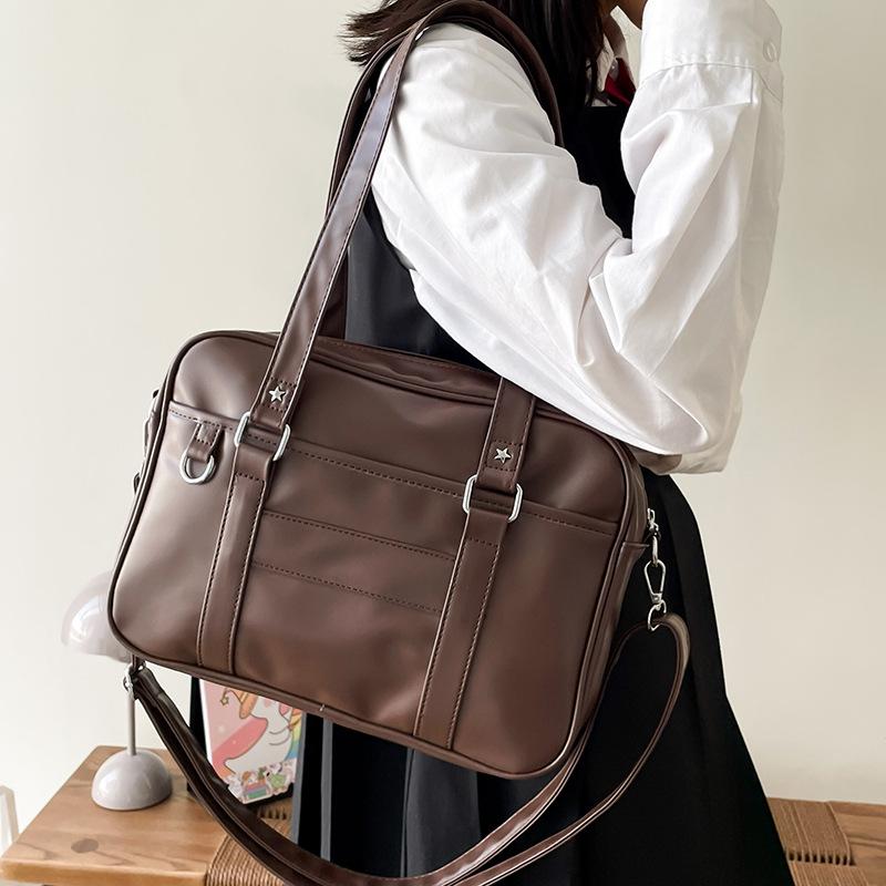 Японская сумка на плечо в стиле преппи для женщин из искусственной кожи JK Uniform Bag для девочек Сумки чистого цвета через плечо Itabag Tote Bolso темно-коричневого