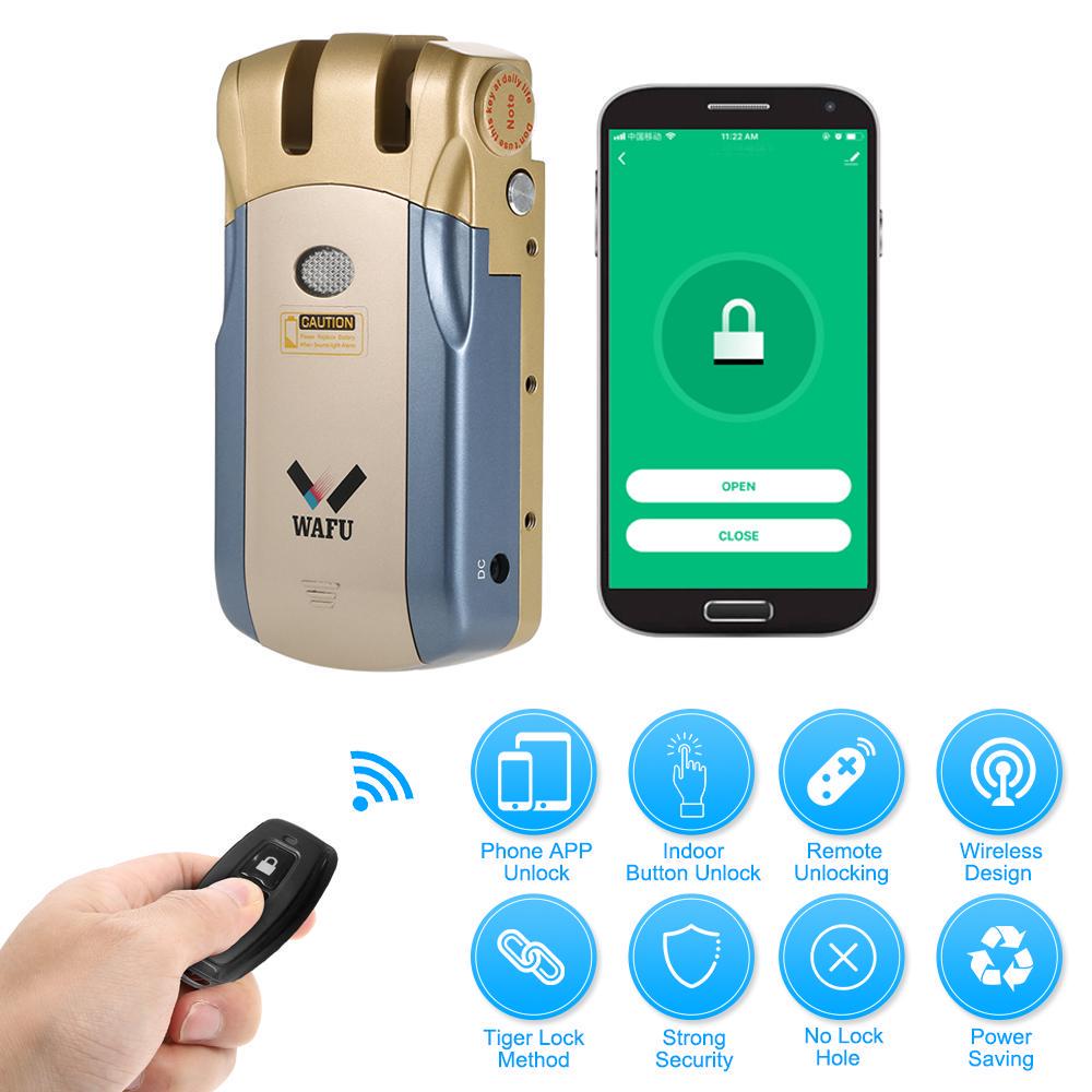 Замки WAFU HF-018W Wi-Fi умный электронный замок с дистанционным управлением невидимый замок для входной двери без ключа цинковый сплав 4 Remote Keys синий/серебряный
