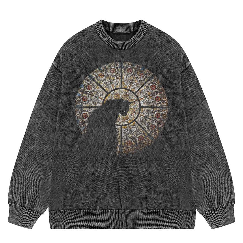 Уличная одежда Mysterious Cat Washed Black Y2K Knitted Sweeper M чёрный
