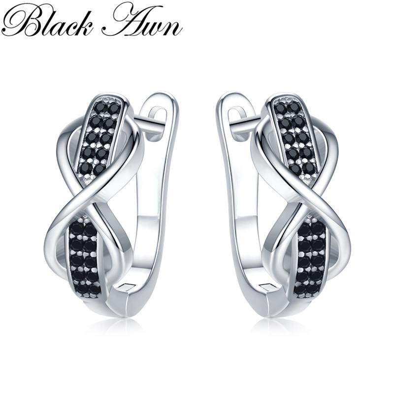 BLACK AWN Серьги-кольца с черным камнем Infinity Lucky Bow