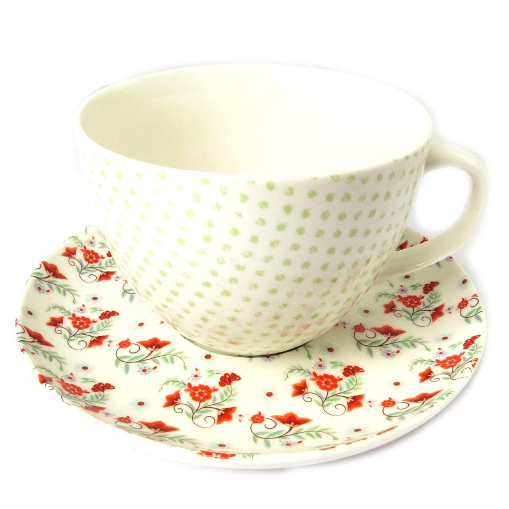Les Trésors De Lily [N8496] - чашка + блюдце  Vintage Design  бежево-красный liberty - чашка 11x7 см зелёный