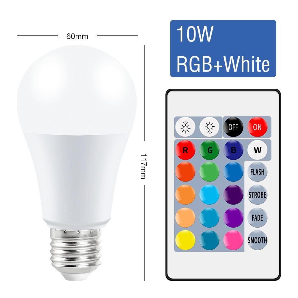E27 Светодиодная RGB лампа-прожектор 220 В Bombillas LED 5 Вт 10 Вт 15 Вт ИК-пульт дистанционного управления Светодиодная лампа 2835 SMD Волшебная лампочка с регулируемой яркостью 110 В RGB-White-5W