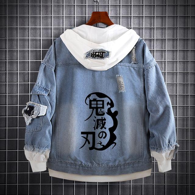 Demon Slayer Kimetsu No Yaiba Модная толстовка с капюшоном Джинсовое пальто Hashibira Inosuke Косплей Мужчины Женщины Повседневная куртка с капюшоном Уличный стиль Лоскутные пальто XXXXXL