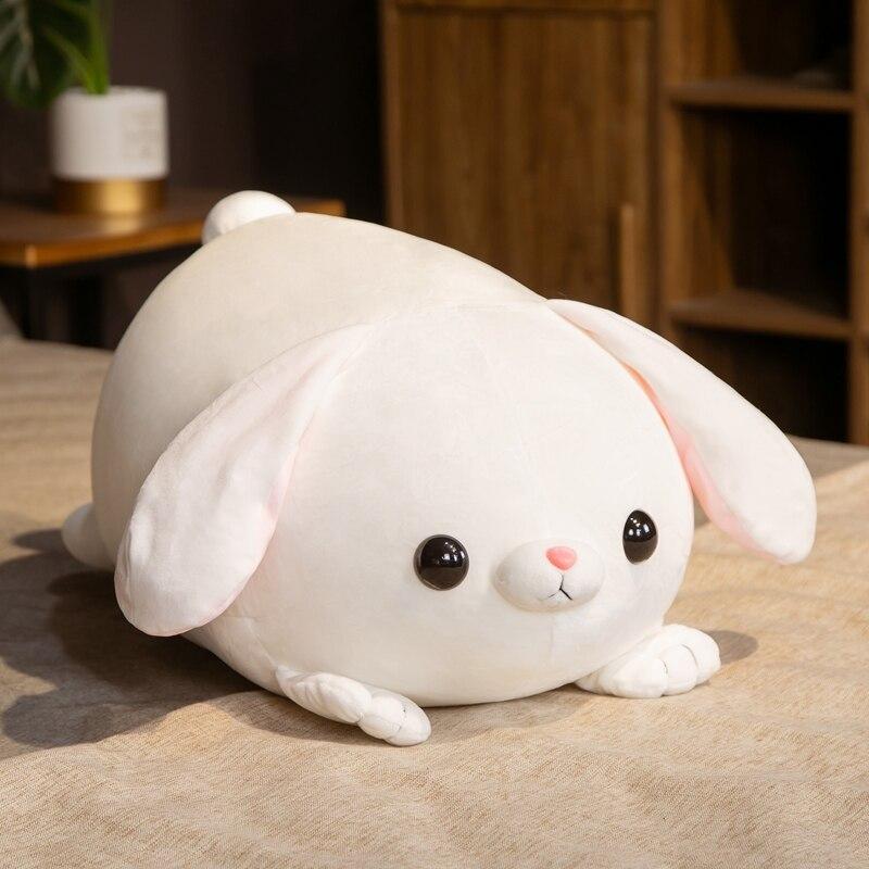 Kawaii милый кролик, лежащий с длинными ушами, яркие глаза, толстый кролик, декомпрессия, плюшевая спинка, подарки 45cm белый