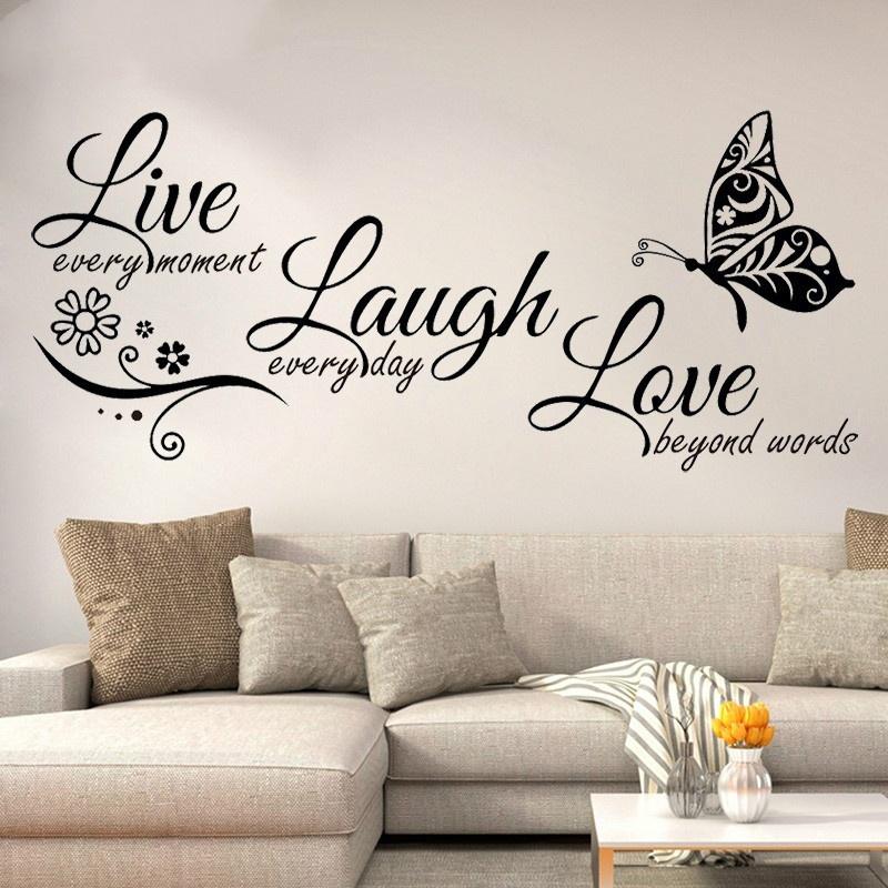 Live Laugh Love Butterfly Flower Wall Art Стикеры Современные настенные наклейки Цитаты Виниловые наклейки Wall Stic