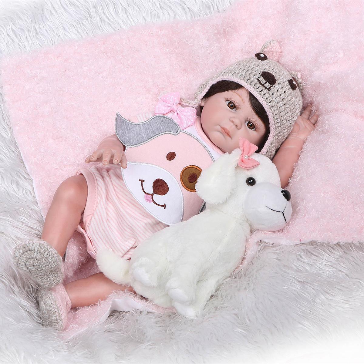 NPK 49см Reborn Baby Реалистичная кукла Силиконовая кукла для ванны всего тела с мягкой игрушкой для щенка Soft Touch 49cm