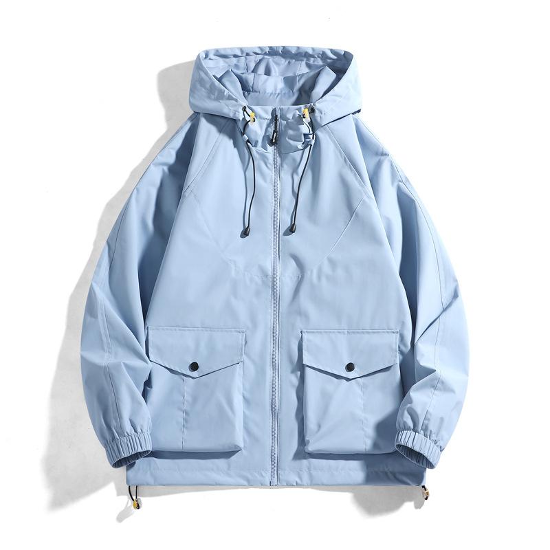 Spring and Autumn Men s Jacket Casual Hooded Tooling Trend Thin Multi-Pocket Solid Color Teen Jacket Men M чёрный