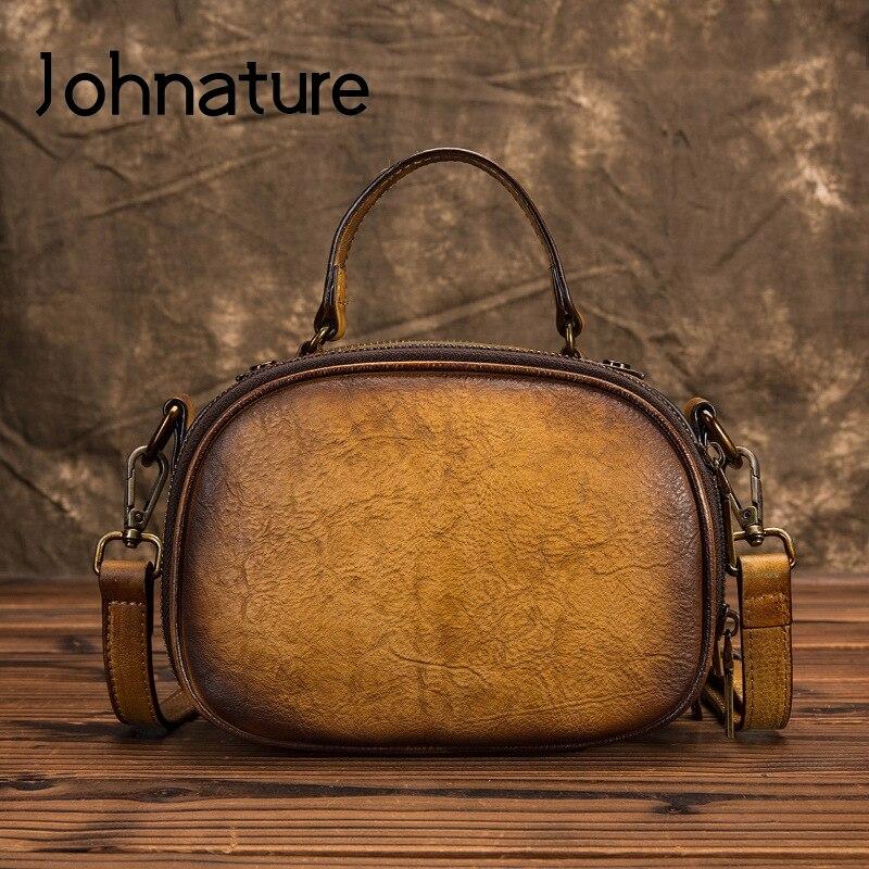 Johnature Ретро однотонная женская маленькая сумка из натуральной кожи, простая сумка из воловьей кожи, сумки на плечо и через плечо для отдыха зелёный