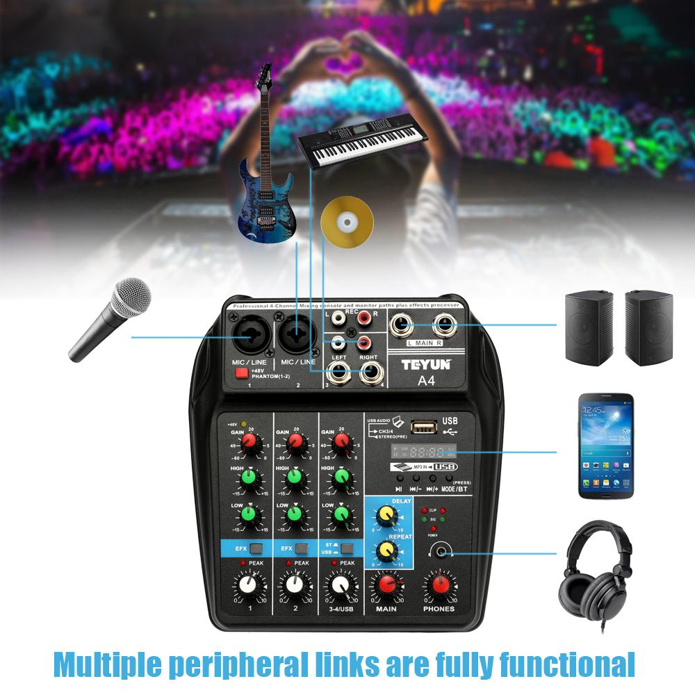 TU04 BT Звуковая микшерная консоль Record 48V Монитор фантомного питания AUX Paths Plus Эффекты 4 канала without plug