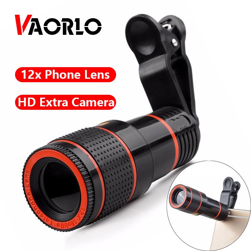 VAORLO клипсовый 12-кратный объектив для телефона с оптическим зумом HD-телеобъектив для камеры, комплект макрообъективов для универсального мобильного телефона, смартфона, телескопа с фокусом чёрный