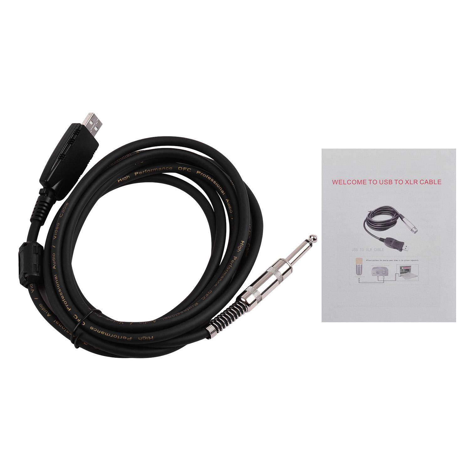 USB-кабель для гитары Andio USB-разъем с разъемом USB для подключения моноэлектрической гитары диаметром 6,35 мм (1/4 дюйма) чёрный