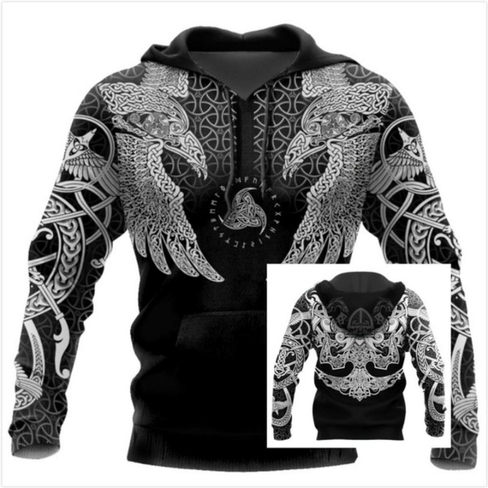 2020 Новейшая толстовка с капюшоном Viking Muninn Tattoo Raven с 3D-принтом для мужчин, толстовка Harajuku, осенняя толстовка унисекс S