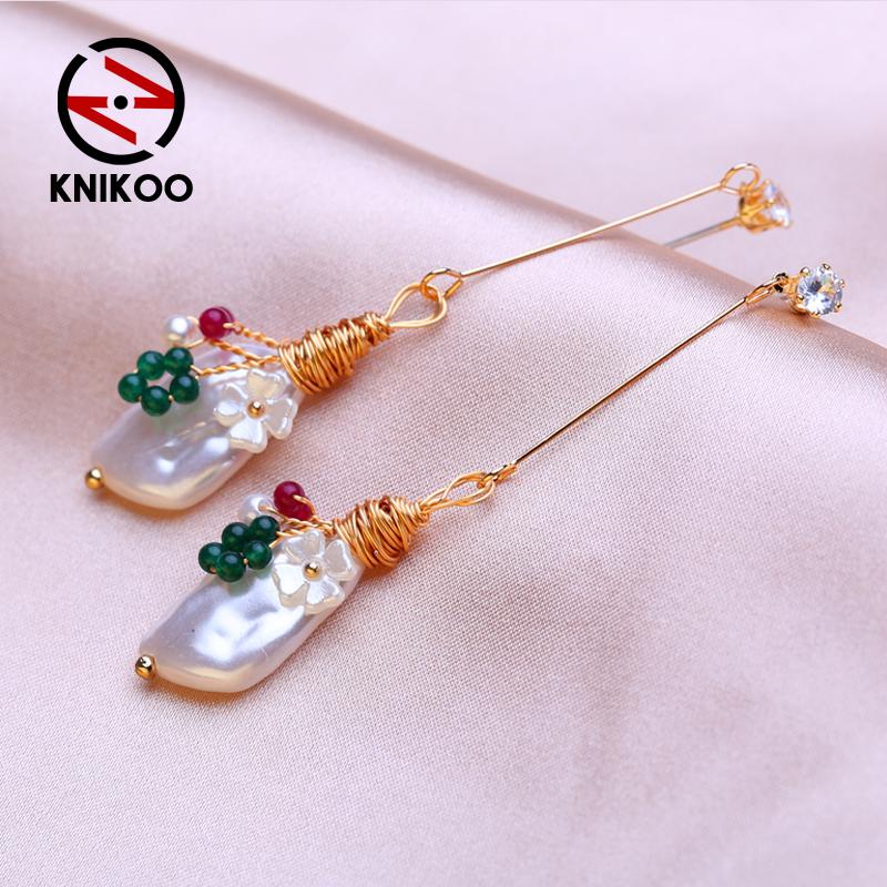 KNIKOO серьги-подвески для женщин, модные жемчужные серьги, ювелирные изделия для свадьбы, вечеринки, серьги с цветами, подарки золотой