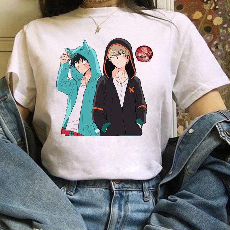 My Hero Academia Bakugou Katsuki Izuku Midoriya Clipart Аниме печать женская футболка летняя улица повседневная стрейч Тонкие футболки Основные футболки для пар S белый