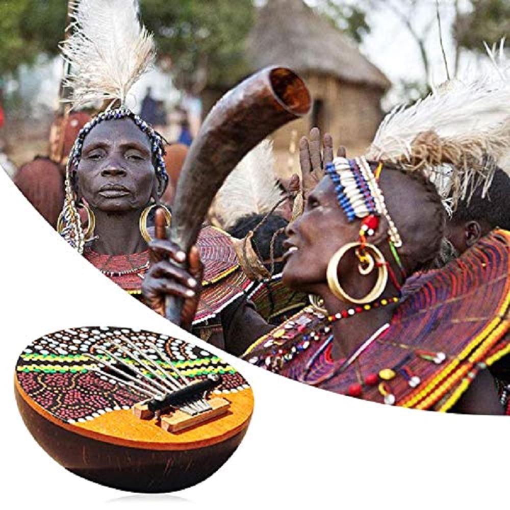 Фортепиано Kalimba Thumb Piano с 7 клавишами, регулируемое фортепиано из скорлупы кокоса с росписью для большого пальца, детское перкуссионное фортепиано разноцветный