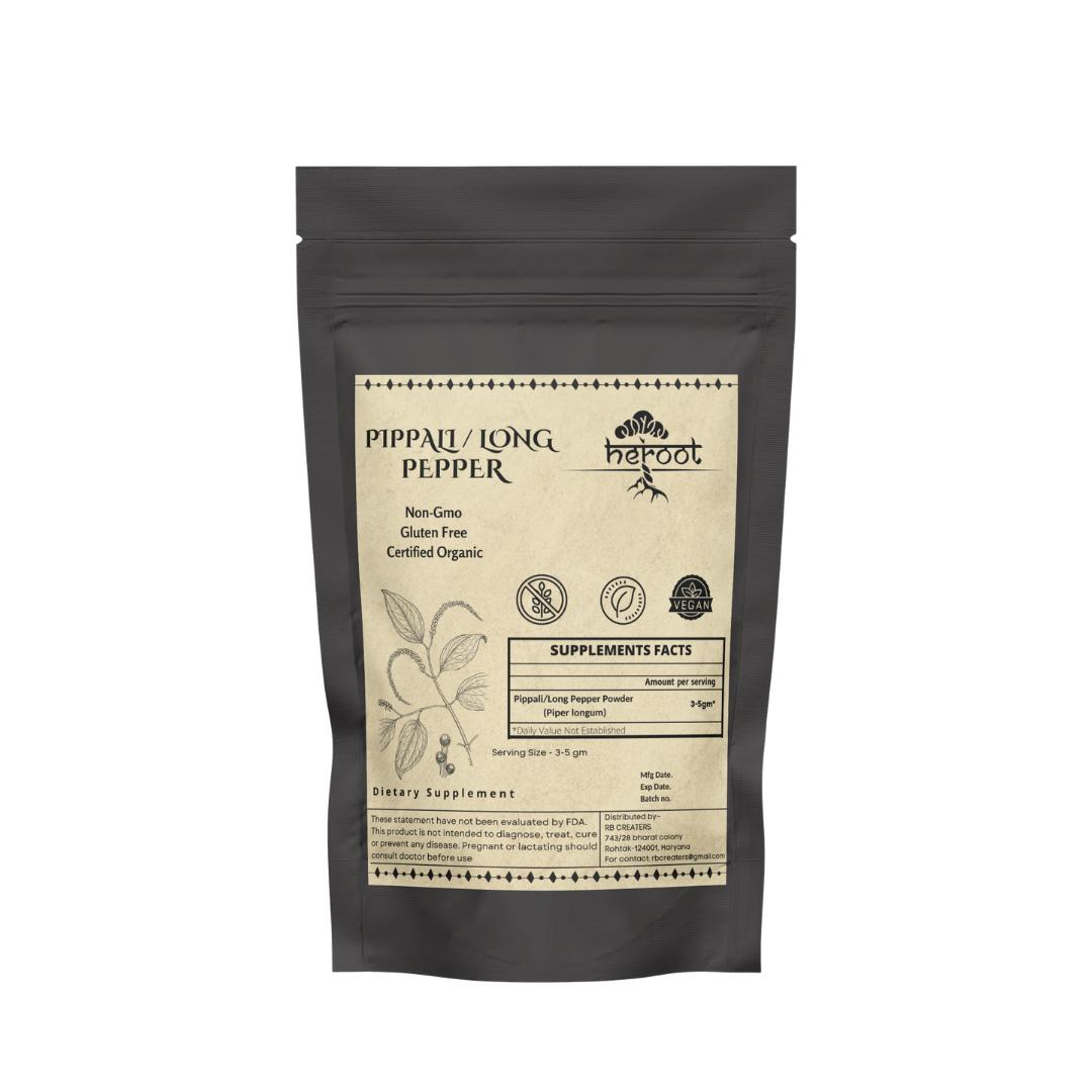 Heroot Organic Long Pippali Pepper 50gm Powder Потеря веса Респираторные расстройства Pack=25 gm