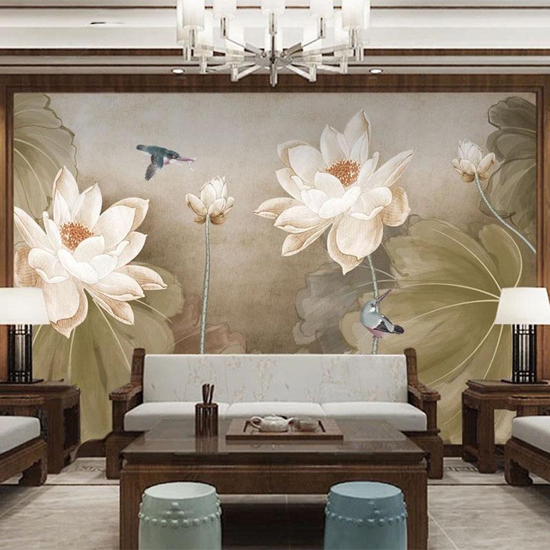 Настенные обои 3D Lotus Ink Painting Пейзаж Гостиная Телевизор Фон Настенная роспись 200 cm(W) x 140 cm(H)
