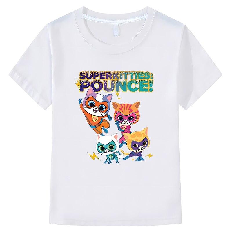  Детская футболка New Game Super Kitties, летние хлопковые топы с короткими рукавами y2k, цельная футболка для детей, одежда для мальчиков и девочек 10 лет, футболка с аниме 100 белый