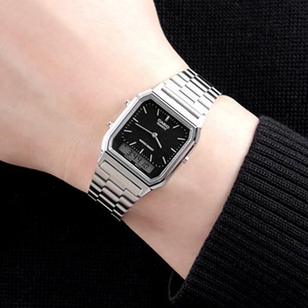 Модные аналоговые цифровые часы Casio с двойным временем и бесплатной пряжкой