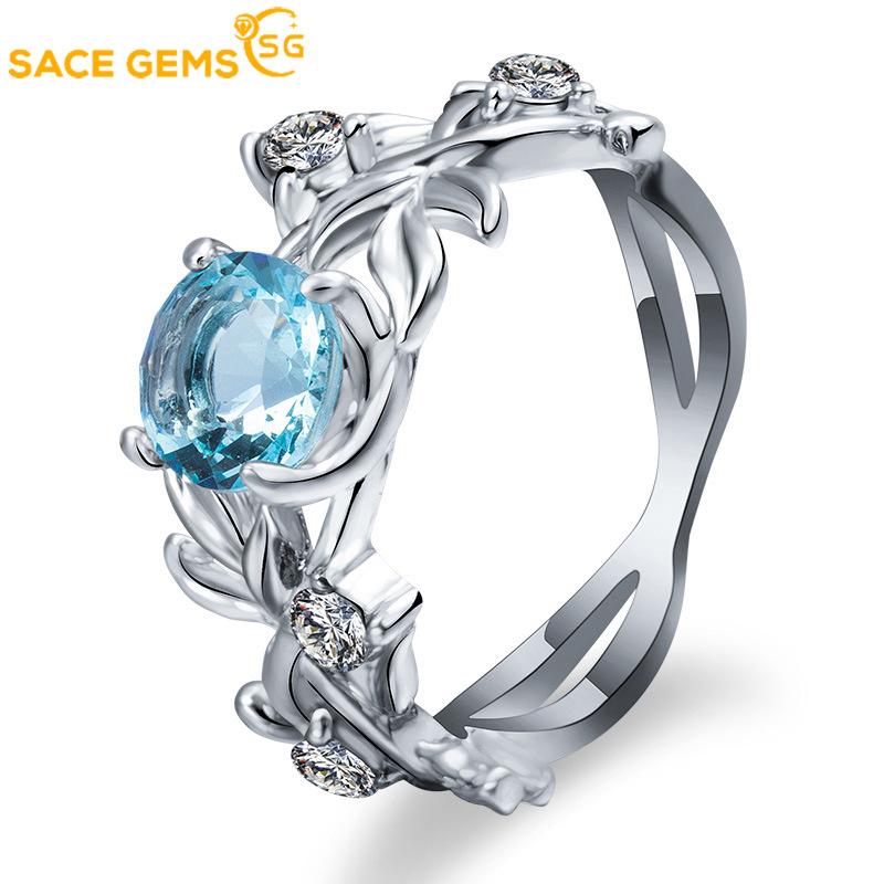 SACE GEMS медный сплав модный цветок циркон кулон обручальное кольцо синее кольцо для женщин 6 синий