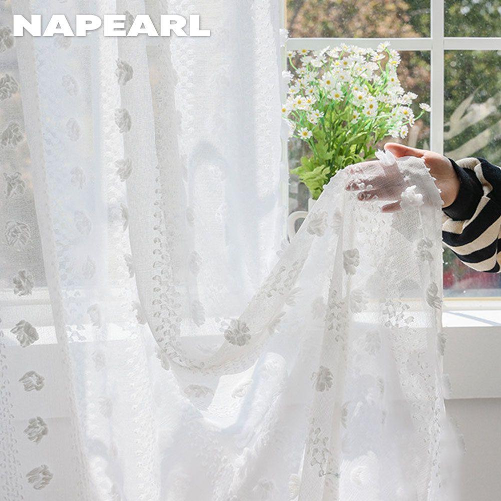  1 шт. NAPEARL 10-30% затемняющий романтический свет, роскошный белый трехмерный плюшевый шар, прозрачная занавеска для гостиной, спальни, домашний декор W100cm x L130cm белый