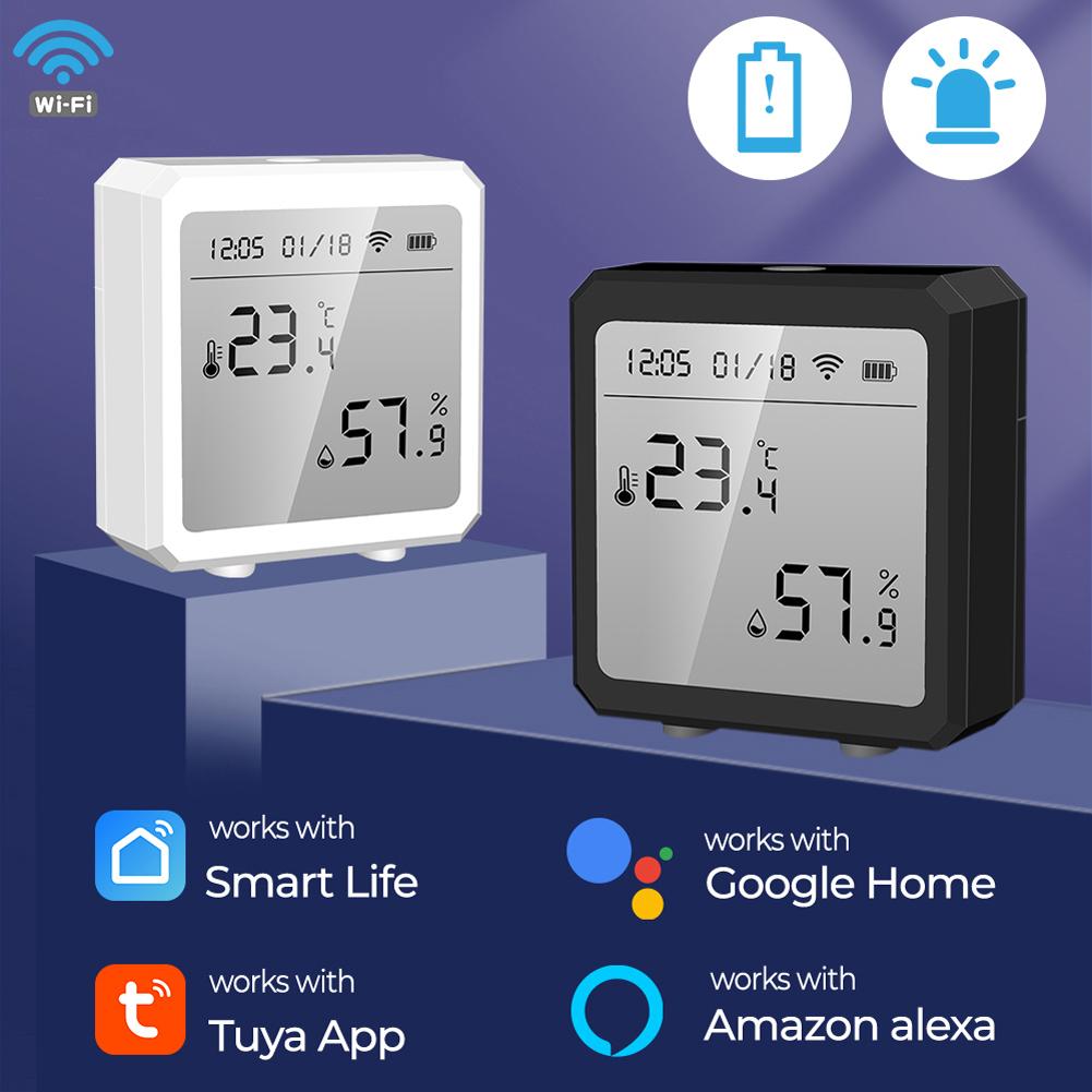 Tuya WiFi BT Датчик температуры и влажности Датчики ЖК-дисплея Сигнализация высокой и низкой температуры и влажности белый