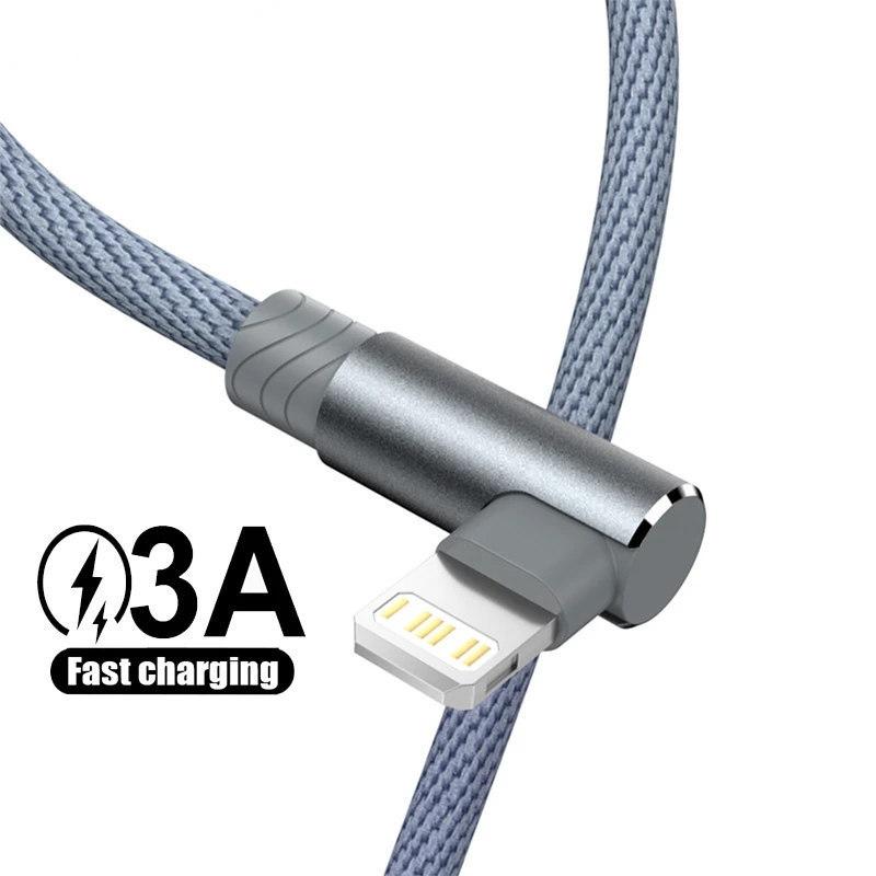USB-кабель для быстрой зарядки, 90 градусов, для iPhone 11, 12, 13 Pro Max SE 2, 6, 6s, 7, 8 Plus X XR, шнур для передачи данных iPad Origin, длинный провод, 3 м 1M красный