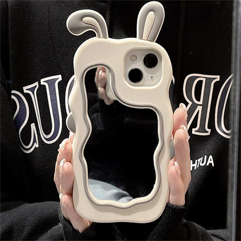 Ins Корея милый 3d кролик макияж зеркало чехол для телефона для Iphone 14 13 12 11 Pro Max X Xs Xr 7 8 Plus силиконовый защитный мягкий чехол For iPhone XSMax серый