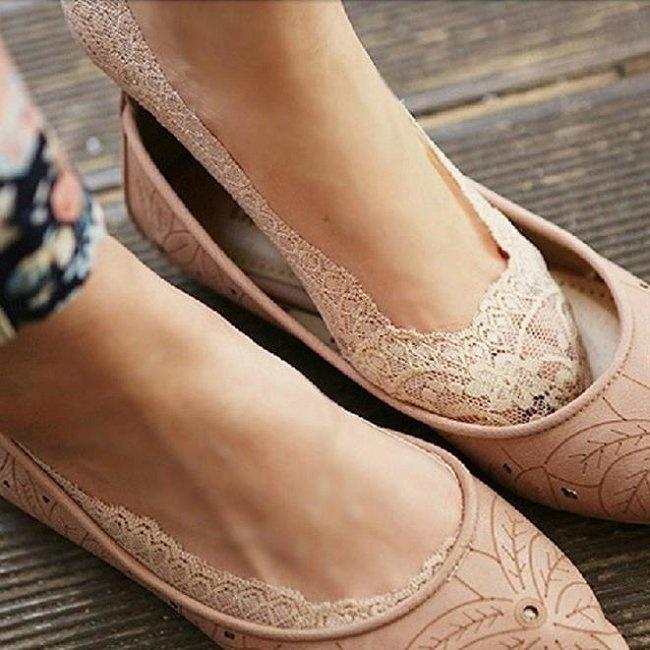  Женские модные невидимые нескользящие кружевные короткие хлопковые носки до щиколотки белый