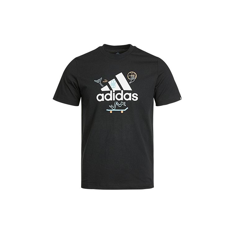 Adidas Повседневная спортивная футболка с коротким рукавом с принтом и круглым вырезом Мужские топы Черные GL3709 M