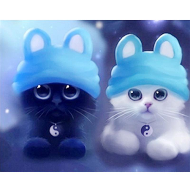Полный 5D Diy алмазная живопись милый синий и белый кот Алмазная вышивка полная вышивка крестиком домашний декор подарок ручной работы 20x30cm