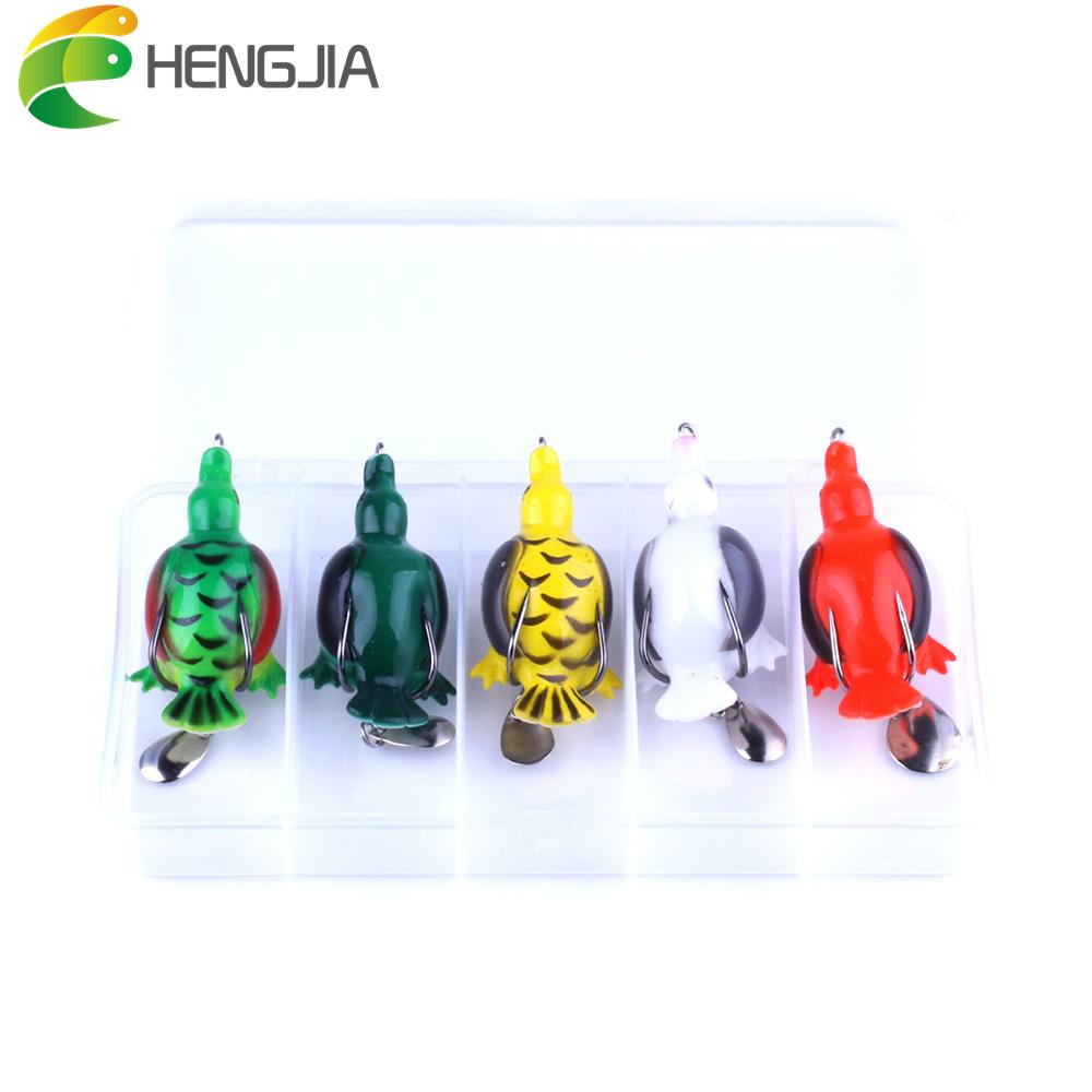 HENGJIA Набор из 5 мягких приманок Topwater для утки и лягушки, набор рыболовных приманок, пластиковая искусственная приманка с коробкой 1box  5pc