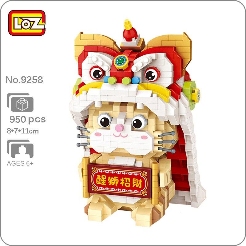 LOZ 9258 новогодний танец льва Lucky Cat животное домашнее животное монстр DIY мини алмазные блоки кирпичи строительные игрушки для детей подарок без коробки