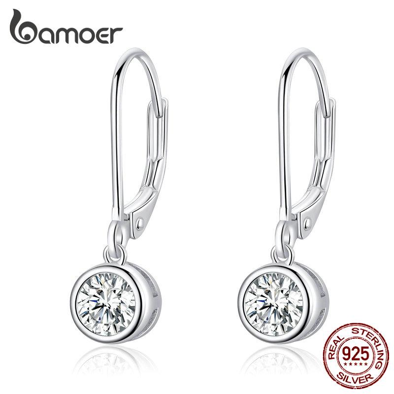 Серьги BAMOER из стерлингового серебра 925 пробы с платиновым покрытием и цирконом Серьги-спейсеры