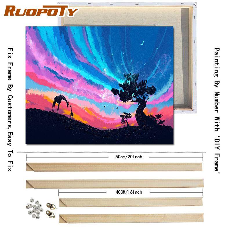 Ruopoty DIY Рамка Ночной пейзаж DIY Наборы для рисования по номерам Современная настенная художественная картина ручная роспись маслом для гостиной Art
