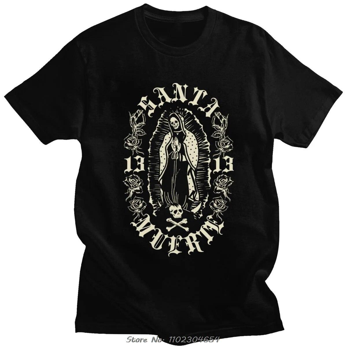 Готические футболки Santa Muerte 13, унисекс, хлопковая футболка Lady of Holy Death, мексиканская футболка с черепом, уличная футболка с короткими рукавами в стиле хип-хоп L