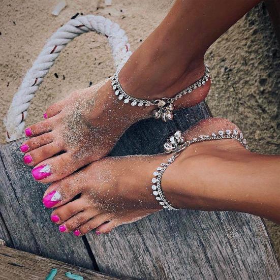Женщины Boho Bell Круглые Подвески Ножные браслеты Браслет на щиколотке Цепь Ювелирные изделия для ног золотистый